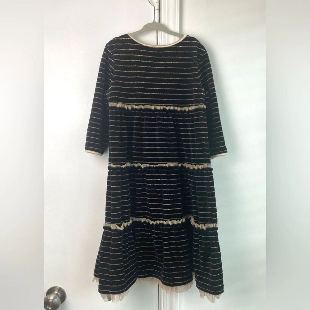 Hanna Andersson black & gold tulle trim velour  tier dress size 6/7